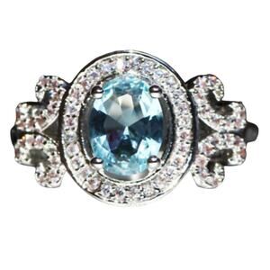 Cocktail Ring Simulated Topaz Diamonds Sterling Silver 925 Sz 8 Light‎ Blue Luxe
